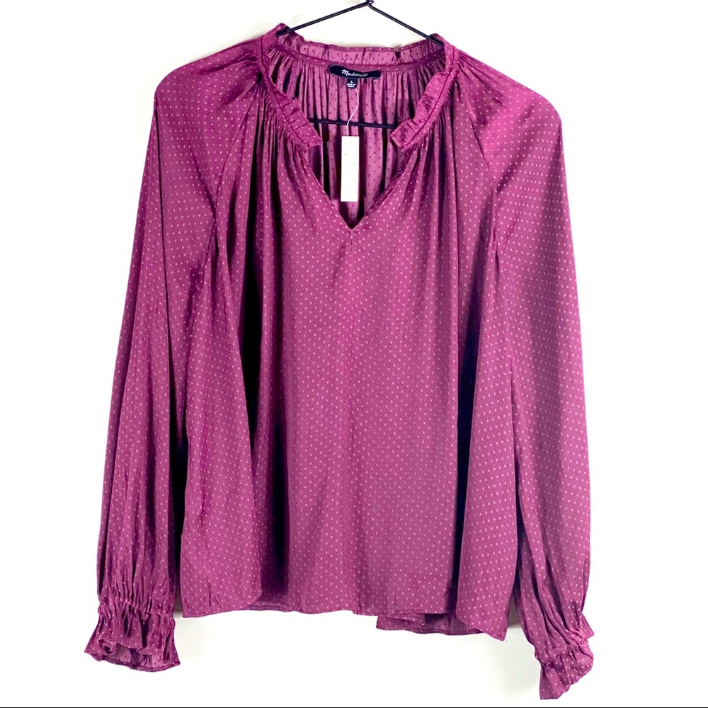 Madewell Burgundy Poet Top Blouse Voluminous Sleeve Boho Chic Flowy Size L NWT